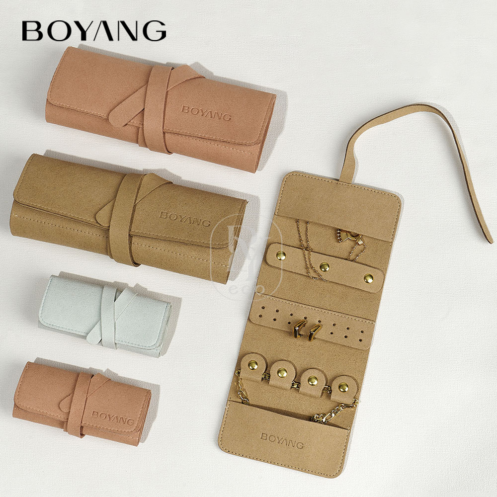 Boyang Custom Microfiber Jewelry Organizer Travel Roll Bag Jewelry Pouch