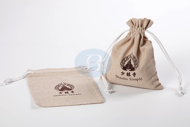 Customized logo small linen drawstring bag