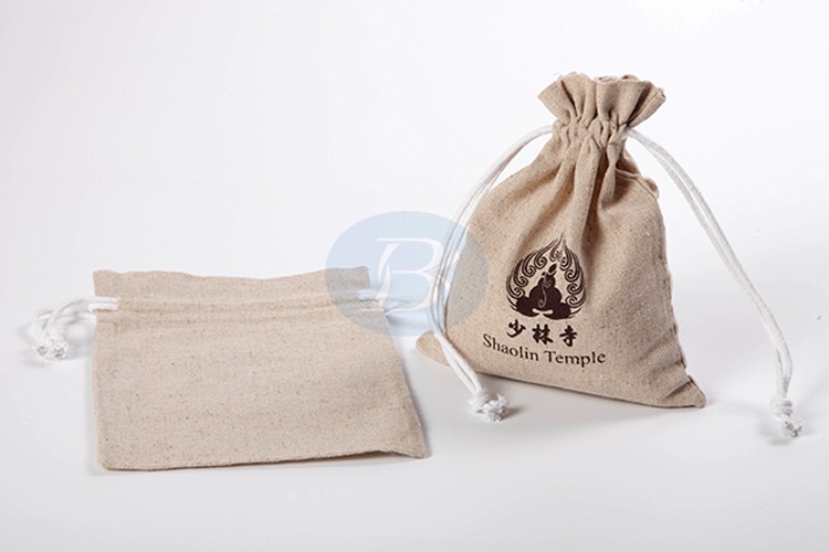 Customized logo small linen drawstring bag