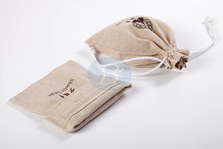 Customized logo small linen drawstring bag