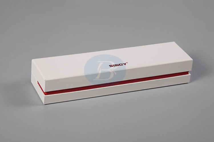 White custom paper jewelry box with velvet insert