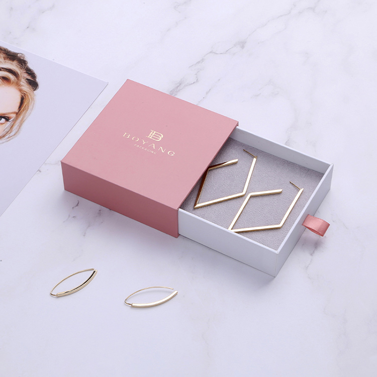 Best pink custom luxury sliding drawer small earring packaging box with logo