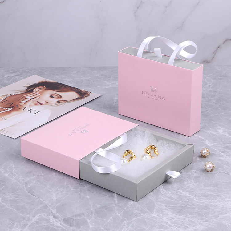 Luxury custom shipping pink earrings gift box with handle - Earring boxes