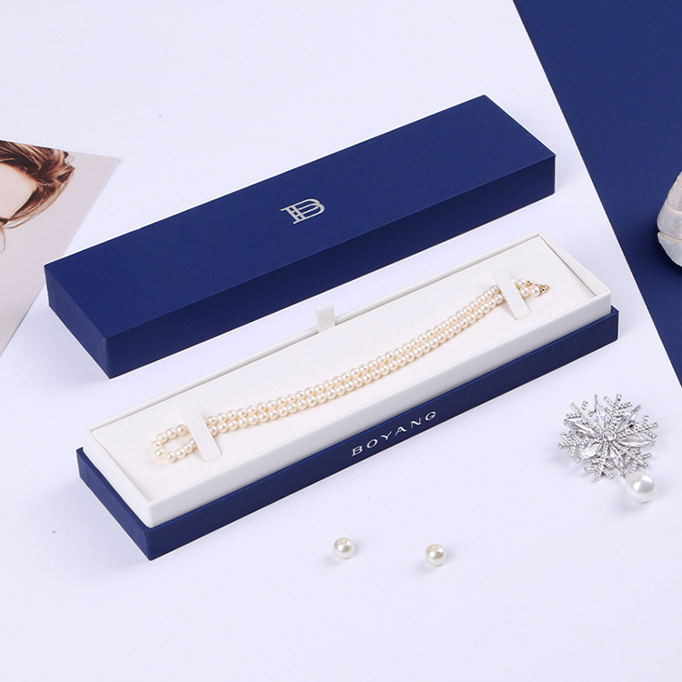 Updated fashion design blue long necklace gift paper box packaging