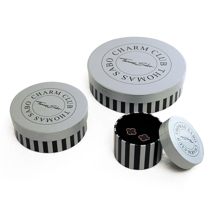 Black and white striped custom best elegant round jewelry box, packaging box factory