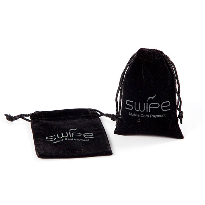 Customized printed logo black velvet jewelry pouch