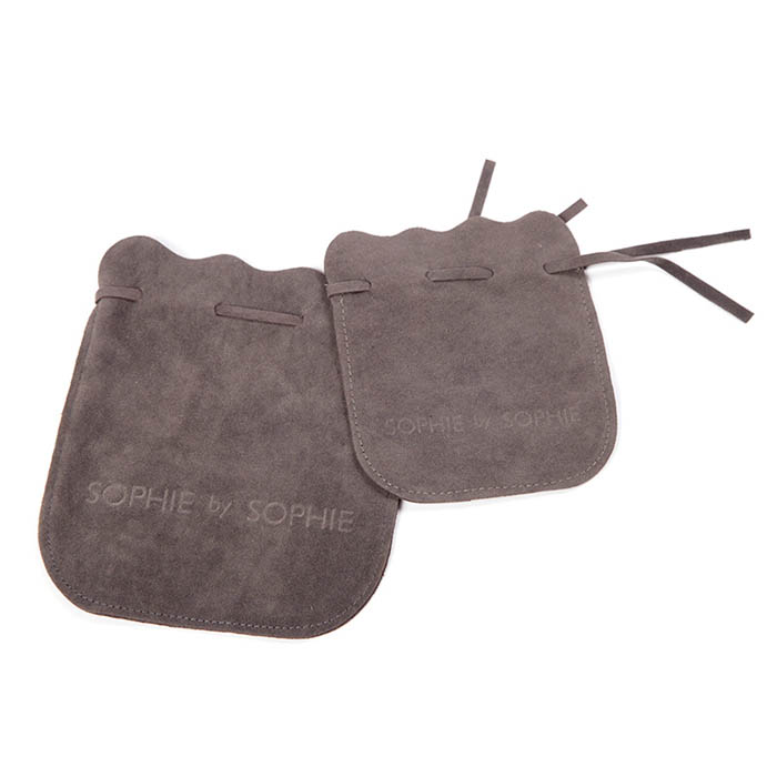 grey velvet drawstring bag