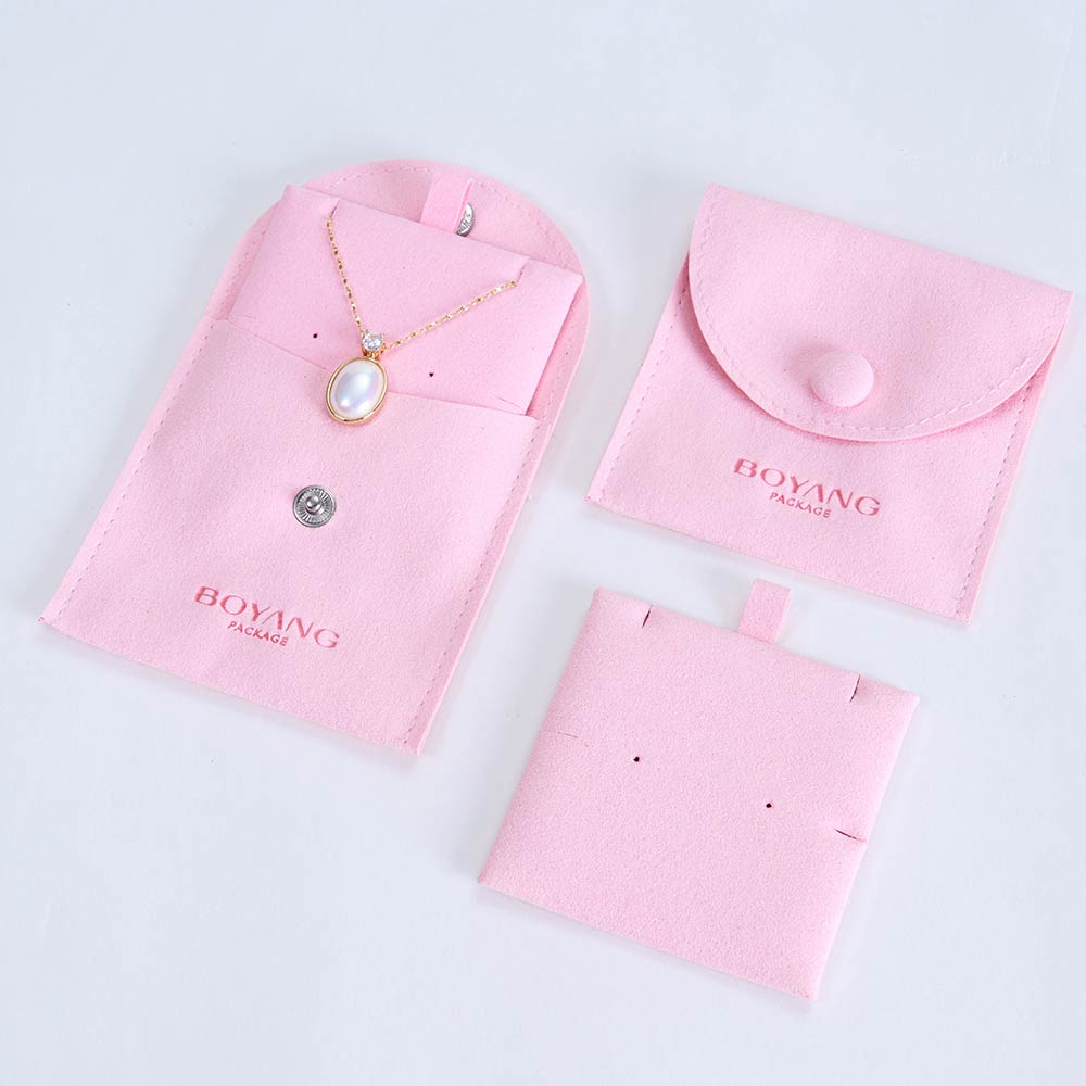  Top Quality Custom Pink Jewelry Microfiber Pouch Gift Bags Button with Logo - Jewelry bags