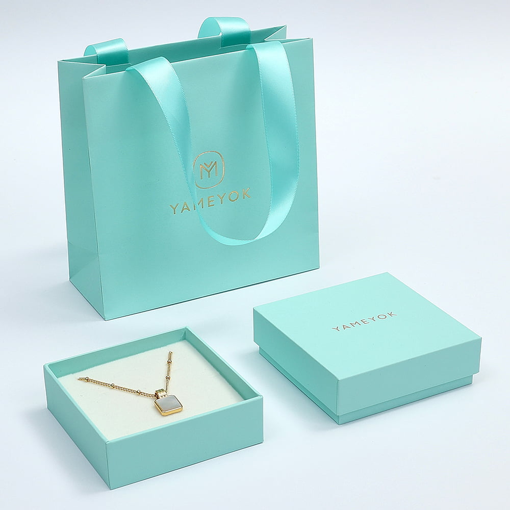 High quality square custom necklace jewelry gift paper box packaging with paper bag