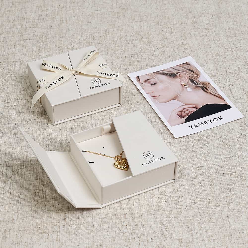 Custom logo beautiful two open door jewelry gift boxes with ribbon