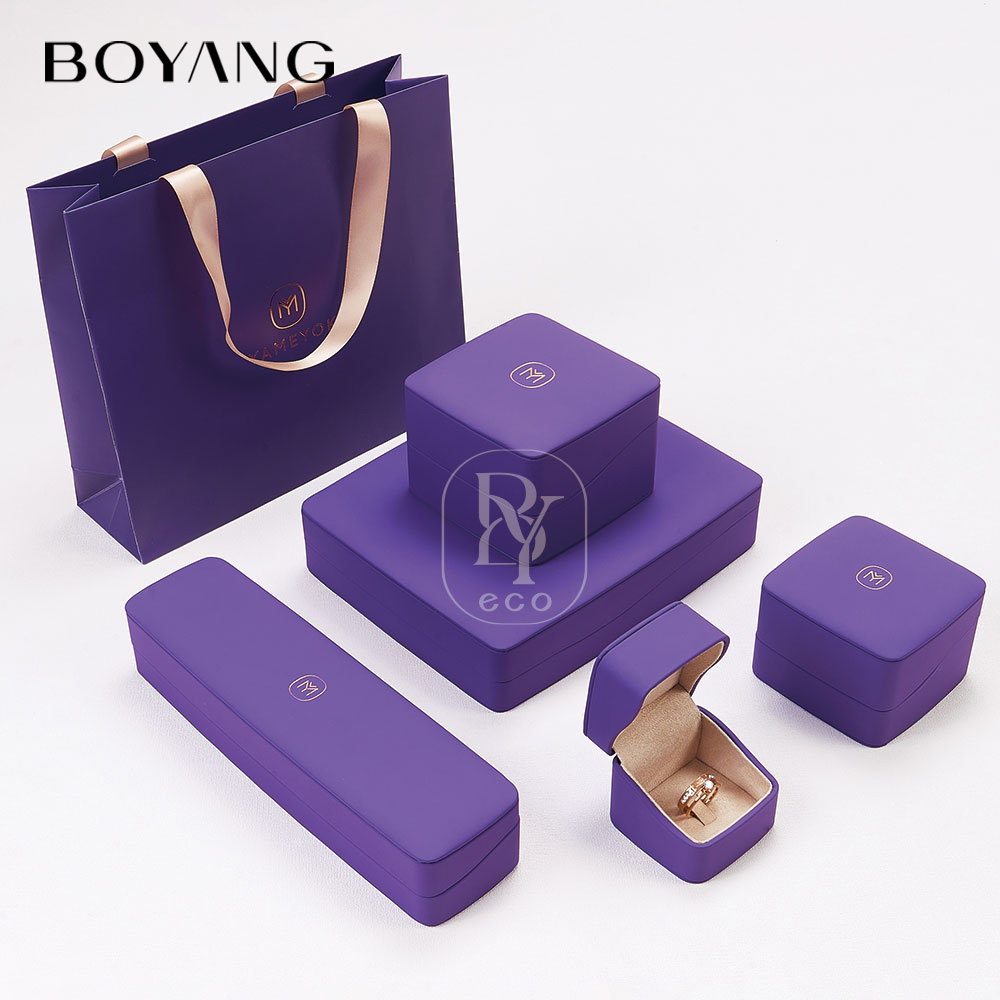Boyang Custom Luxury Leather Gift Packaging Purple Jewelry Box