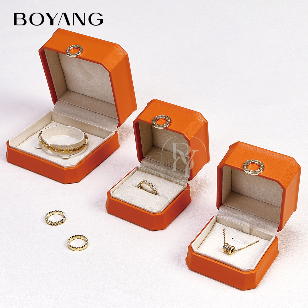 Boyang Custom Luxury PU Leather Ring Necklace Bracelet Gift Box