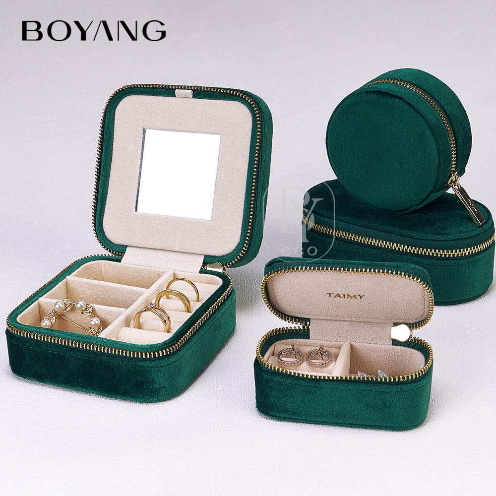 Boyang Custom Velvet Zipper Travel Jewellery Organiser Jewelry Storage Box