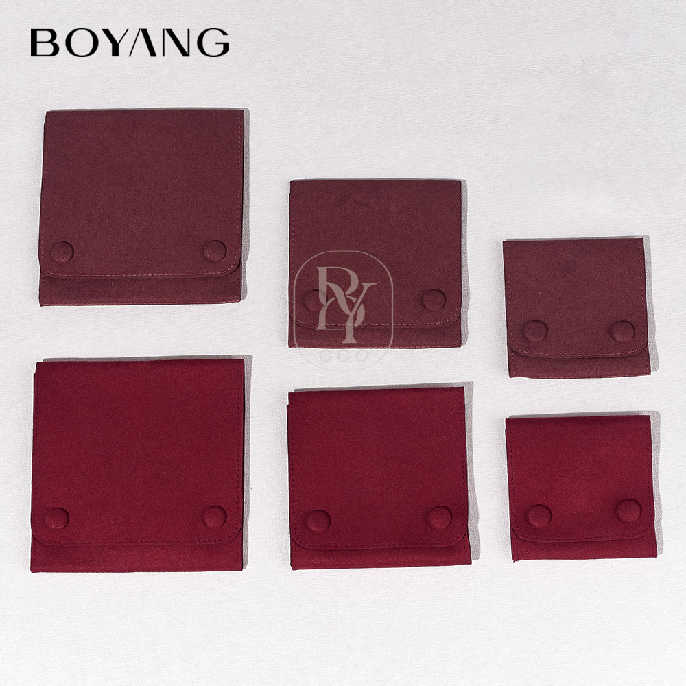 Boyang Custom Logo Printed Luxury Small Envelope Flap Package Jewelry Bag Microfiber Jewelry Pouch