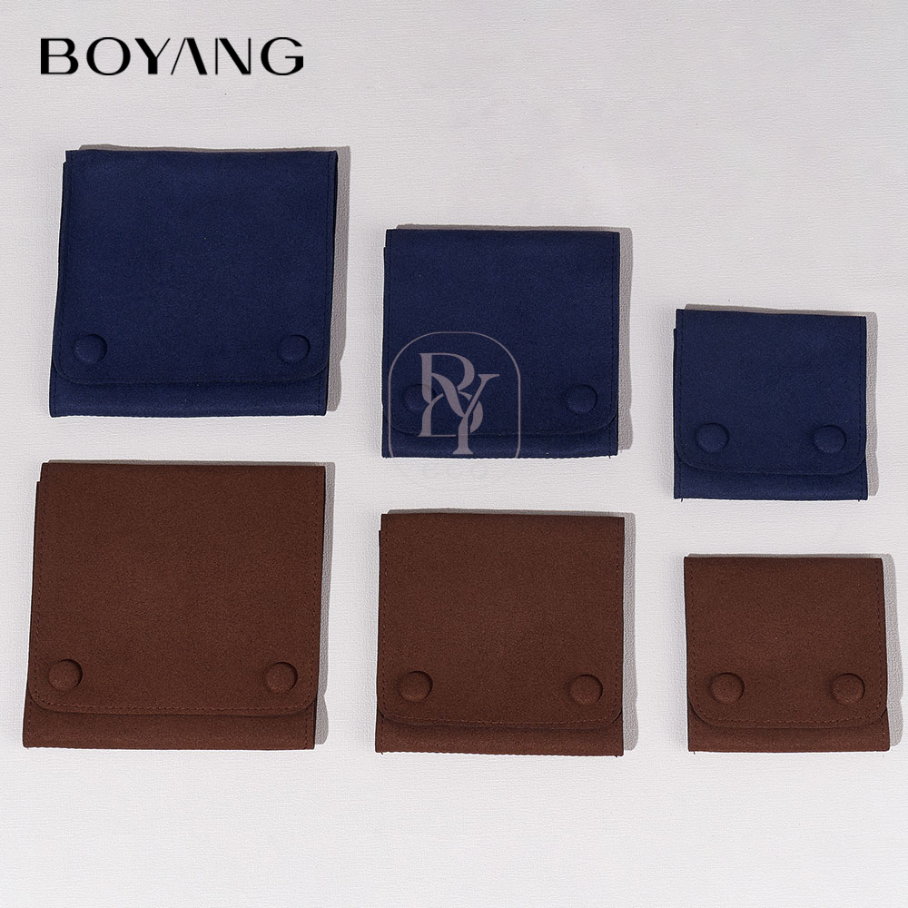 Boyang Custom Logo Printed Luxury Small Envelope Flap Package Jewelry Bag Microfiber Jewelry Pouch