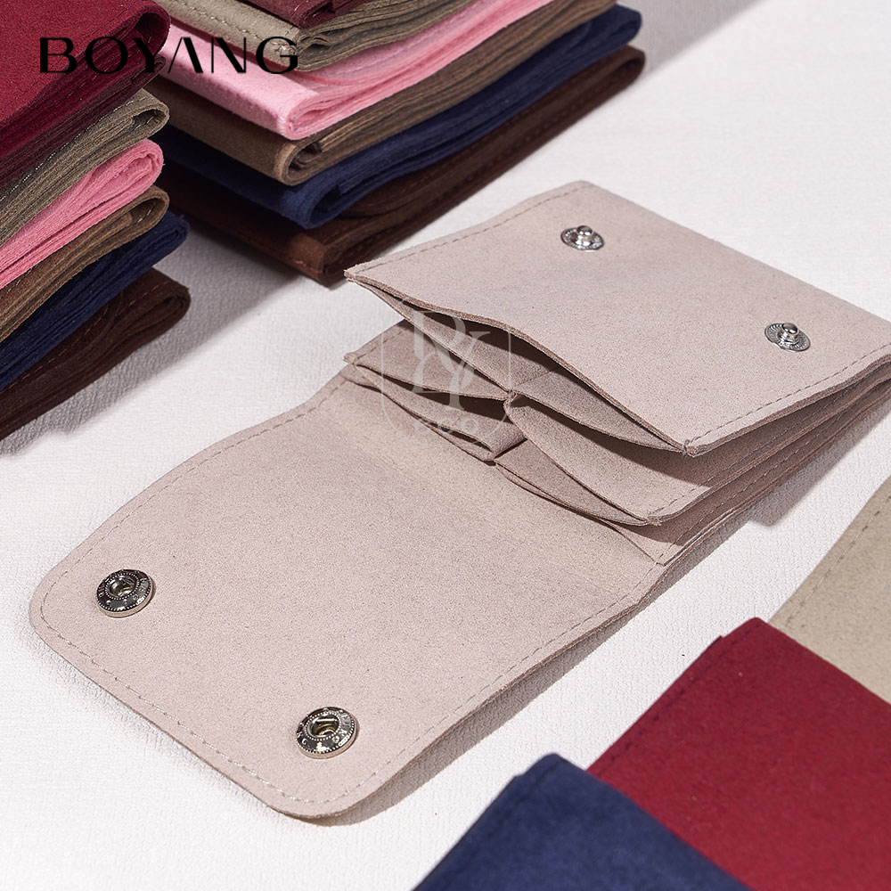 Boyang Custom Logo Printed Luxury Small Envelope Flap Package Jewelry Bag Microfiber Jewelry Pouch