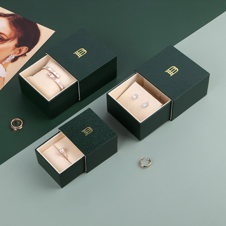 Hot stamping custom logo personalized unique wedding ring drawer box