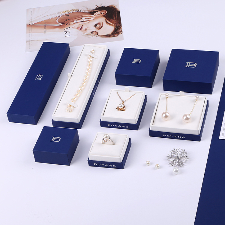 Updated fashion design blue long necklace gift paper box packaging