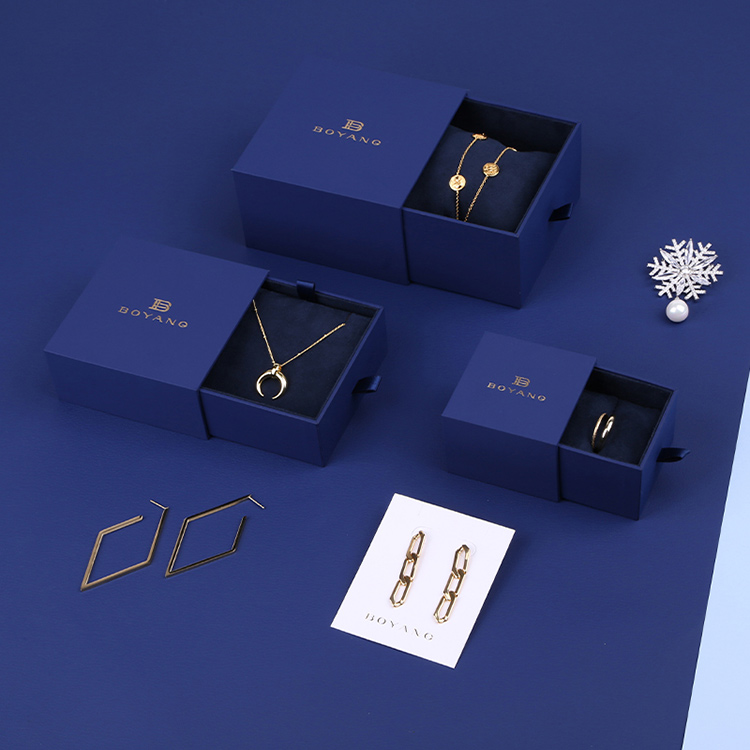 Hot Selling elegant sliding drawer blue custom chain bracelet gift box 