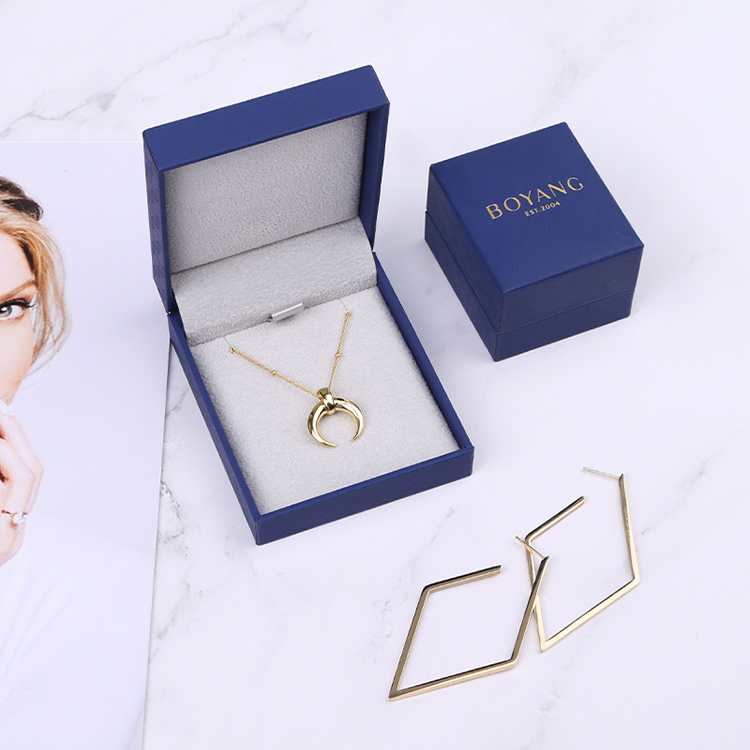 Luxury blue gift packaging custom necklace box with logo 