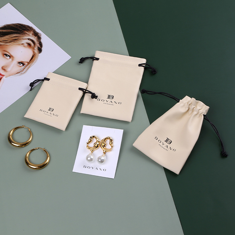 High quality custom logo luxury drawstring leather jewelry gift bags