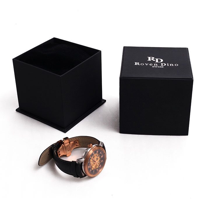 Custom logo printed watch box, watch box with pouch on lid factory