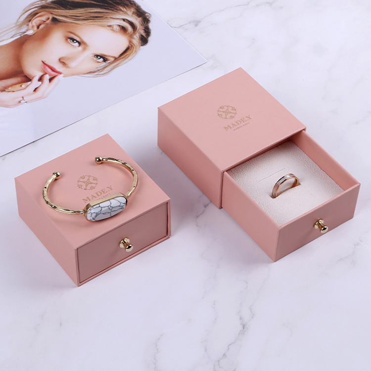 Elegant paper cardboard custom drawer pink cute ring jewelry box for wedding