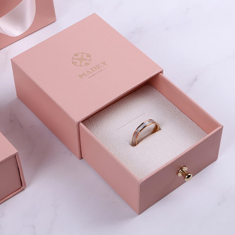 Elegant paper cardboard custom drawer pink cute ring jewelry box for wedding