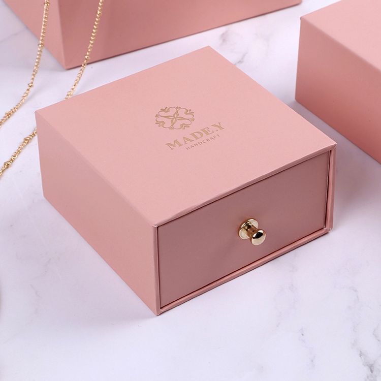 Elegant paper cardboard custom drawer pink cute ring jewelry box for wedding