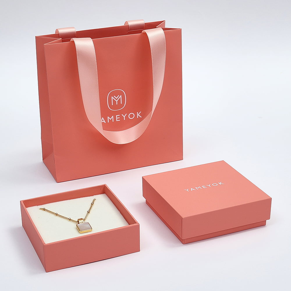 High quality square custom necklace jewelry gift paper box packaging with paper bag
