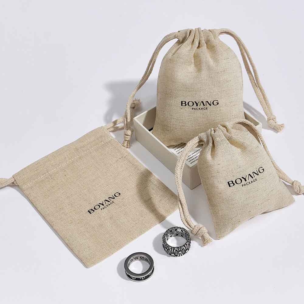 Natural custom logo eco friendly jute drawstring jewelry bags packaging bag