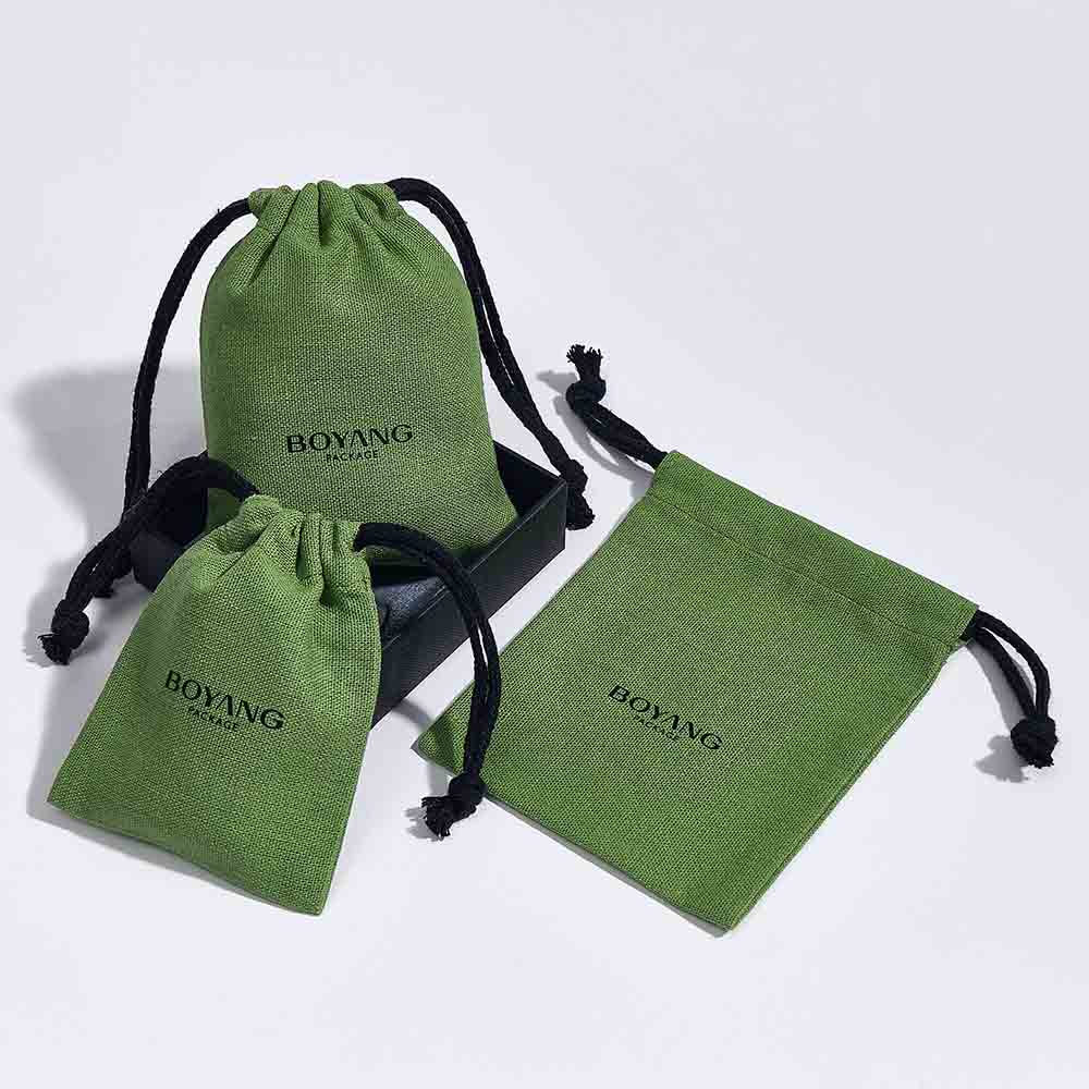 Natural custom logo eco friendly jute drawstring jewelry bags packaging bag