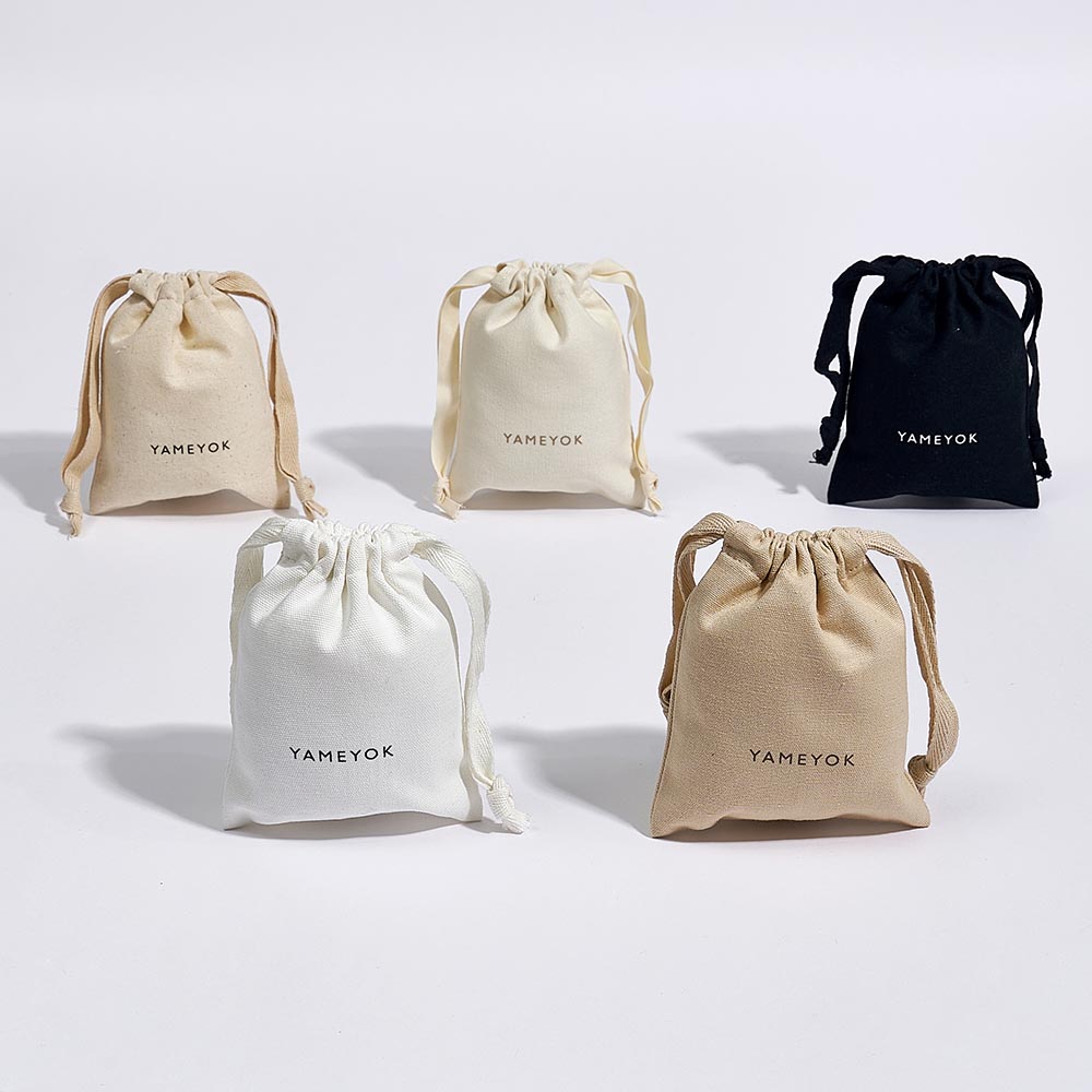 Eco friendly custom logo drawstring cotton jewelry bags packaging