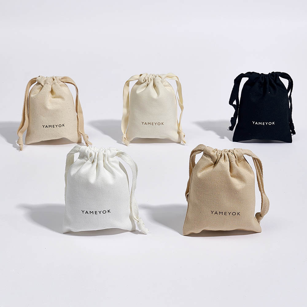 Natural custom drawstring eco cotton jewelry packaging bags pouch
